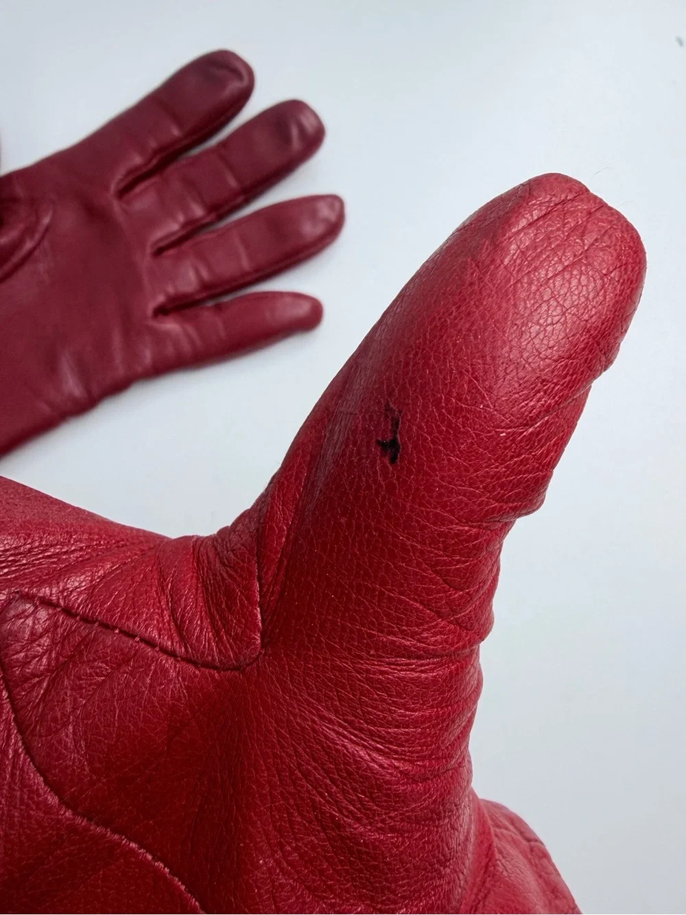 Lauren Ralph Lauren Vintage Red Leather Gloves Size Large Gold Button Details